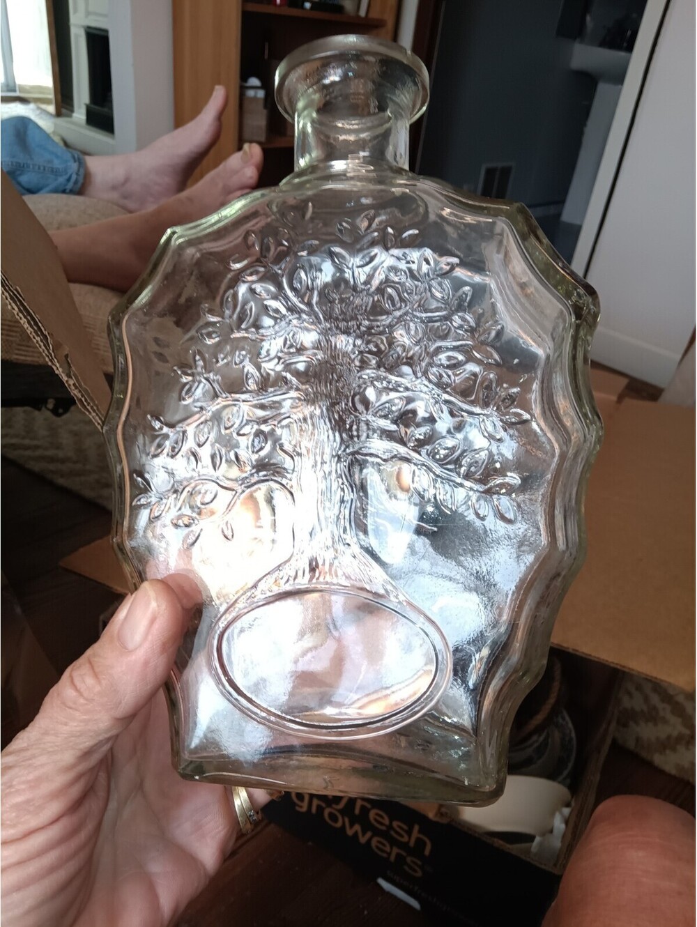 Anchor Hocking Tree of Life Glass Whiskey Bourbon Decanter Bottle No Stopper